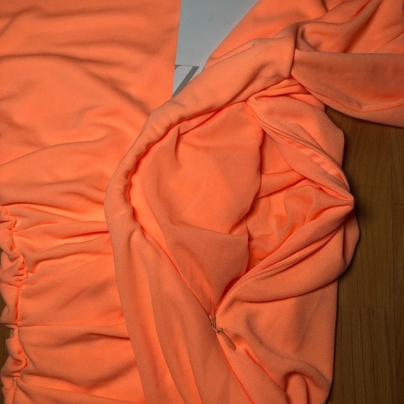 Zara Mini Draped Long Sleeve Dress Neon Orange Size XS - Picture 7 of 9